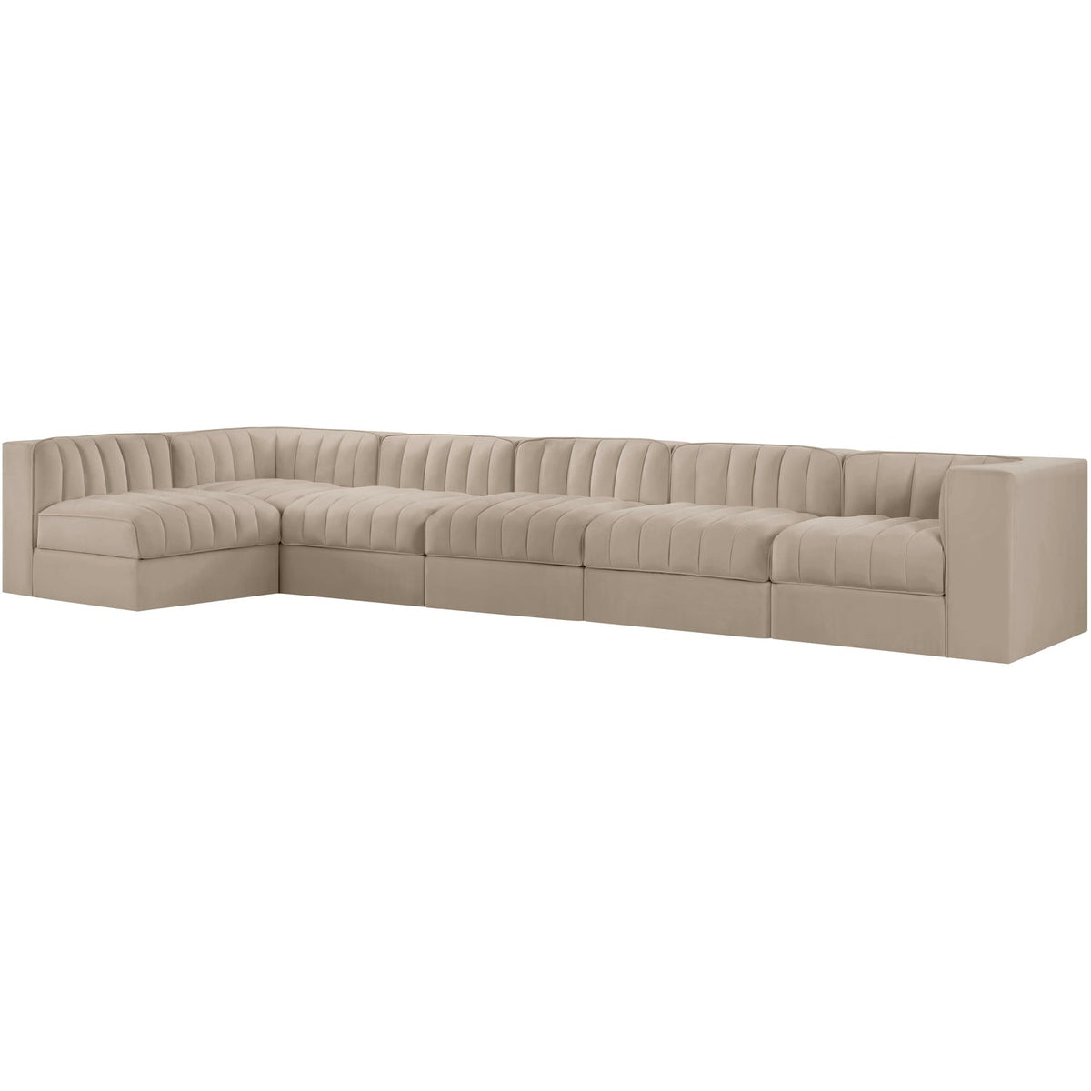 Rummi Beige Velvet Performance Fabric Upholstered 6 Piece Modular Sectional Sofa