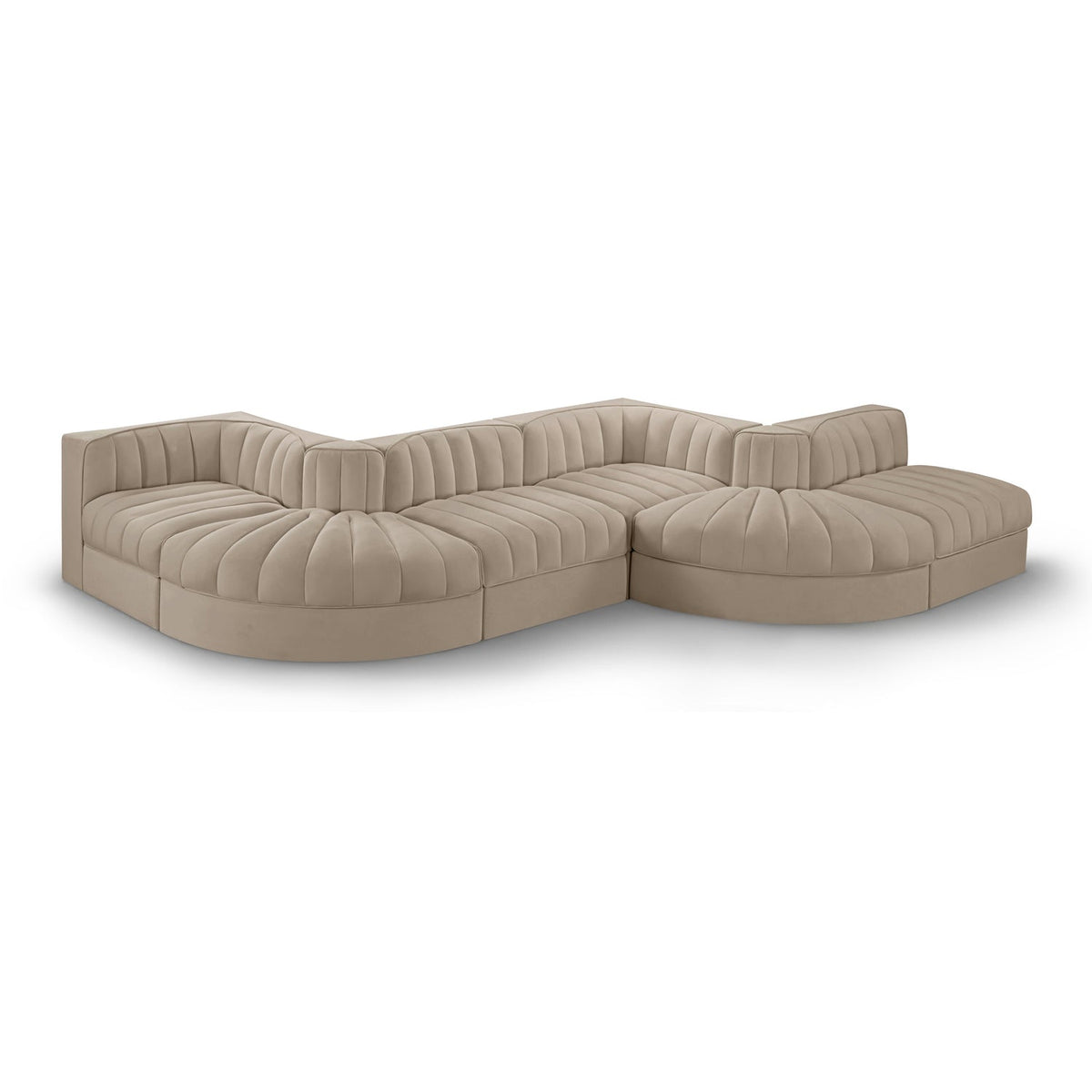 Rummi Beige Velvet Performance Fabric Upholstered 6pc. Modular Sectional in beige velvet, 175x97", primary product view