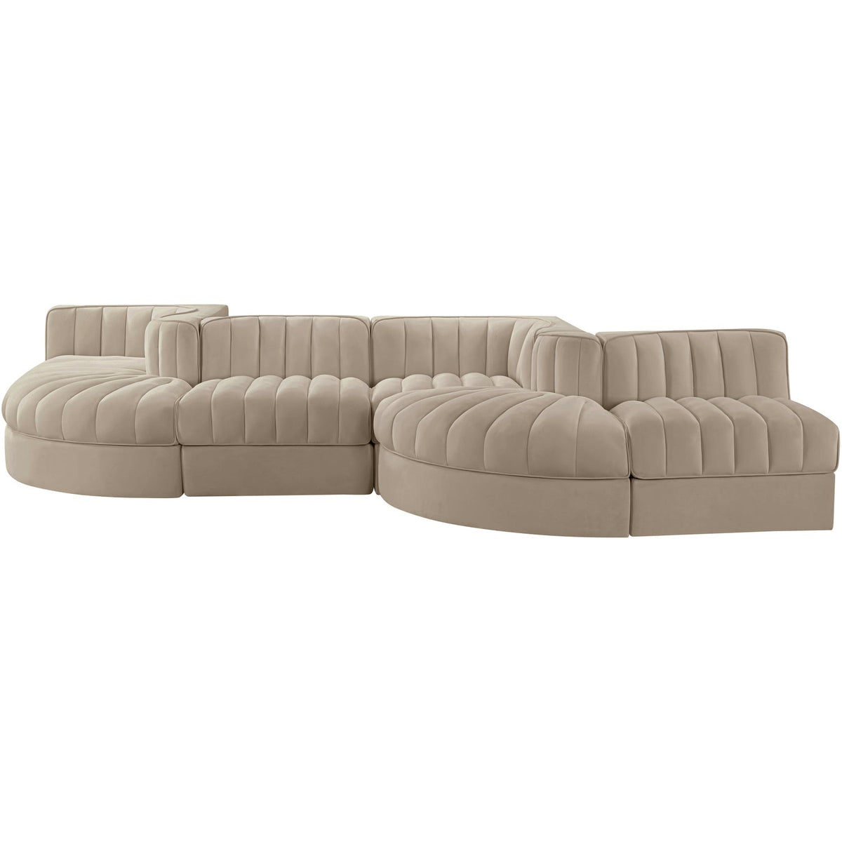 Rummi Beige Velvet Performance Fabric Upholstered 6 Piece Modular Sectional Sofa