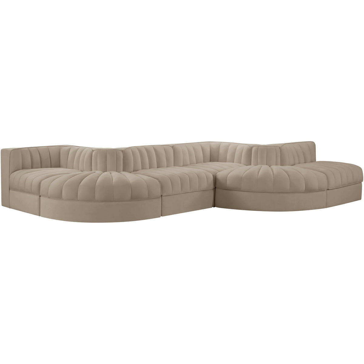 Rummi Beige Velvet Performance Fabric Upholstered 6 Piece Modular Sectional Sofa