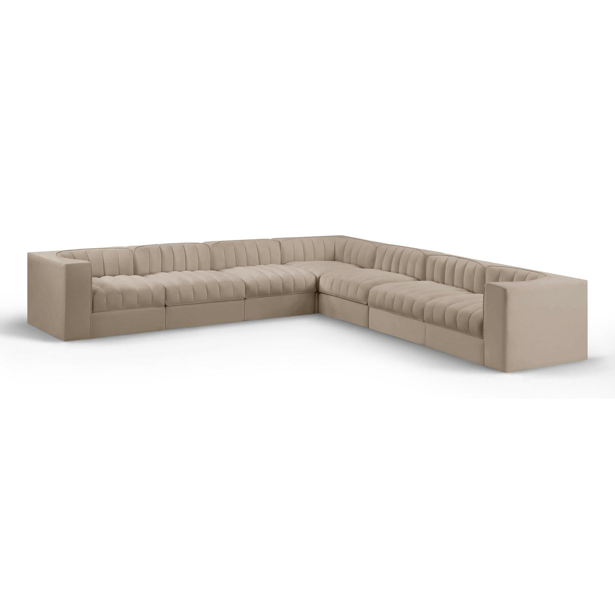 Rummi Beige Velvet Performance Fabric Upholstered 7pc. Modular Sectional in beige velvet, 126x126", primary product view