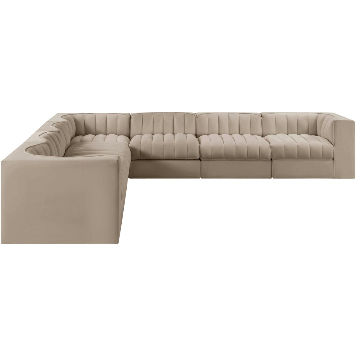 Rummi Beige Velvet Performance Fabric Upholstered 7 Piece Modular Sectional Sofa