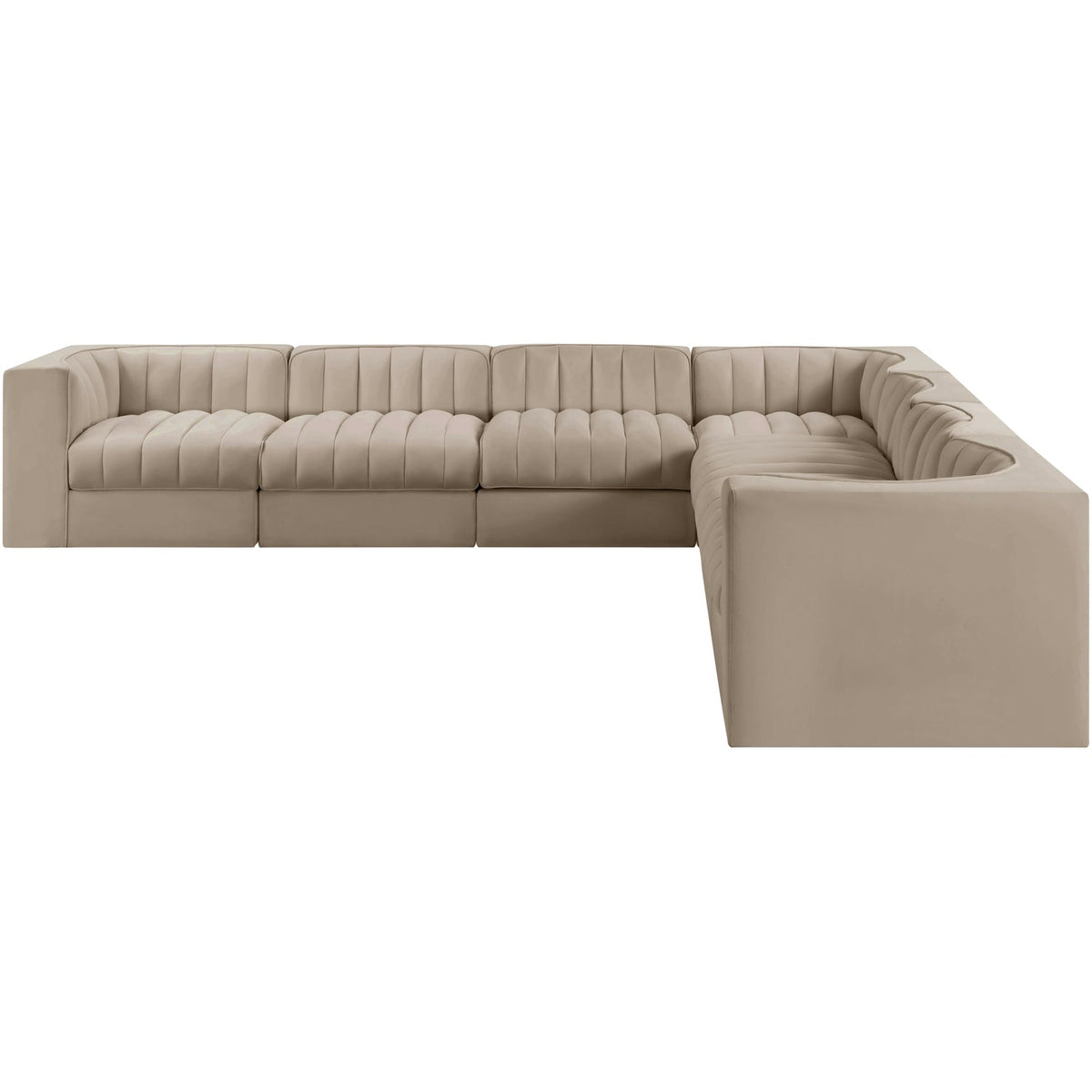 Rummi Beige Velvet Performance Fabric Upholstered 7 Piece Modular Sectional Sofa