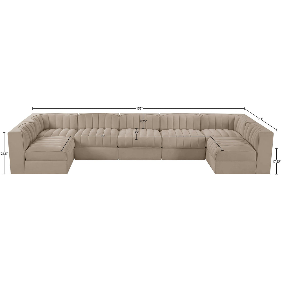 Rummi Beige Velvet Performance Fabric Upholstered 7 Piece Modular Sectional Sofa