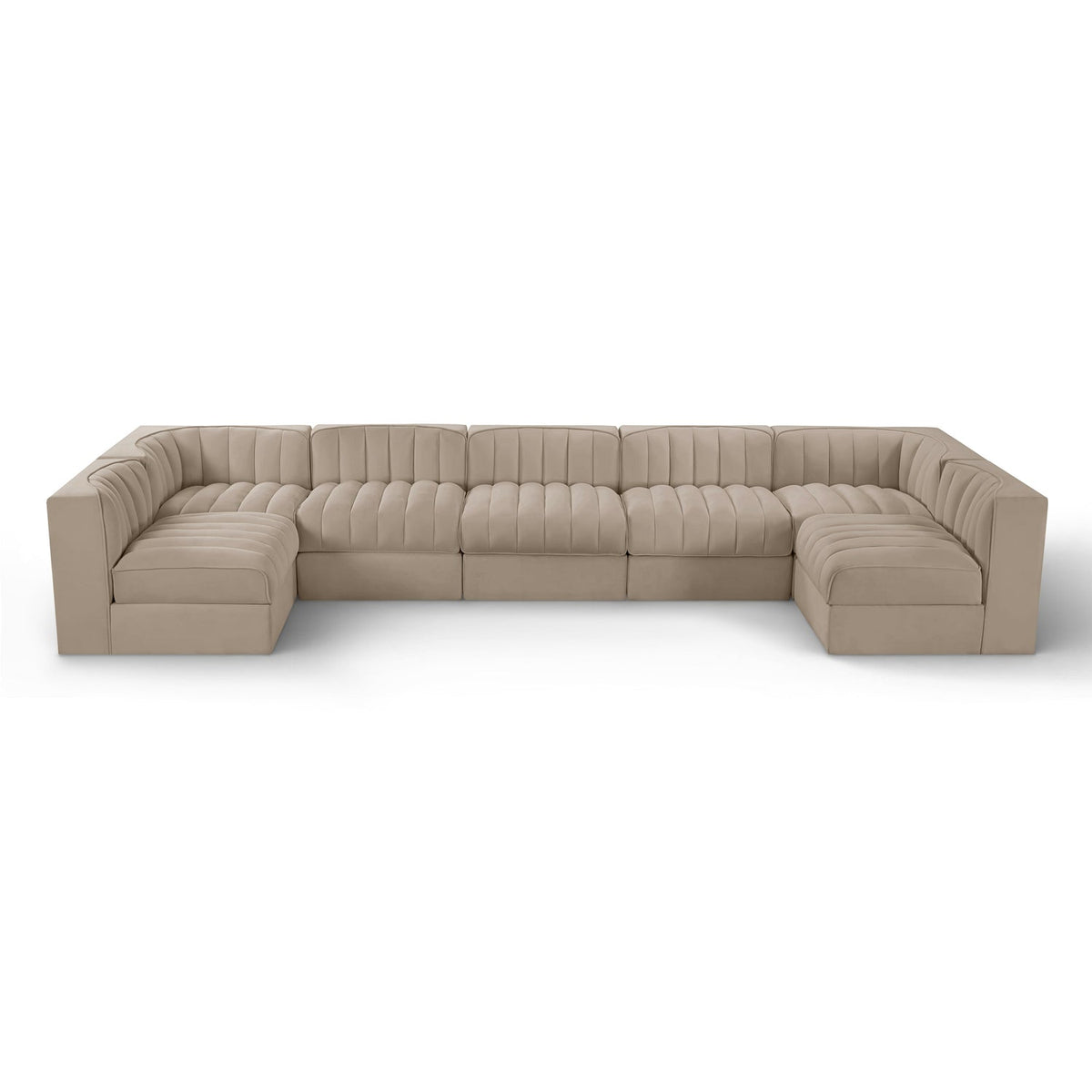 Rummi Beige Velvet Performance Fabric Upholstered 7pc. Modular Sectional in beige velvet, 155x63", primary product view
