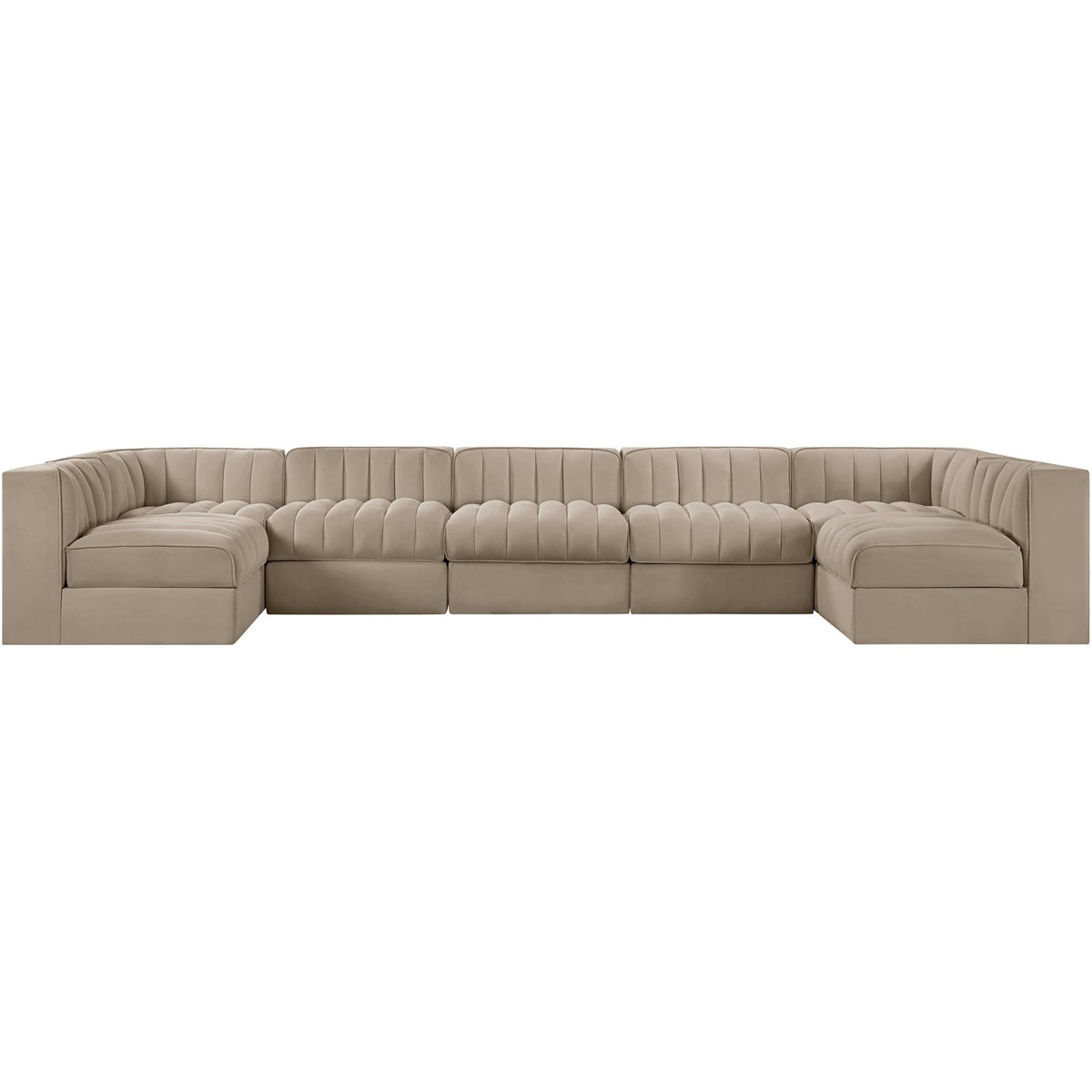 Rummi Beige Velvet Performance Fabric Upholstered 7 Piece Modular Sectional Sofa