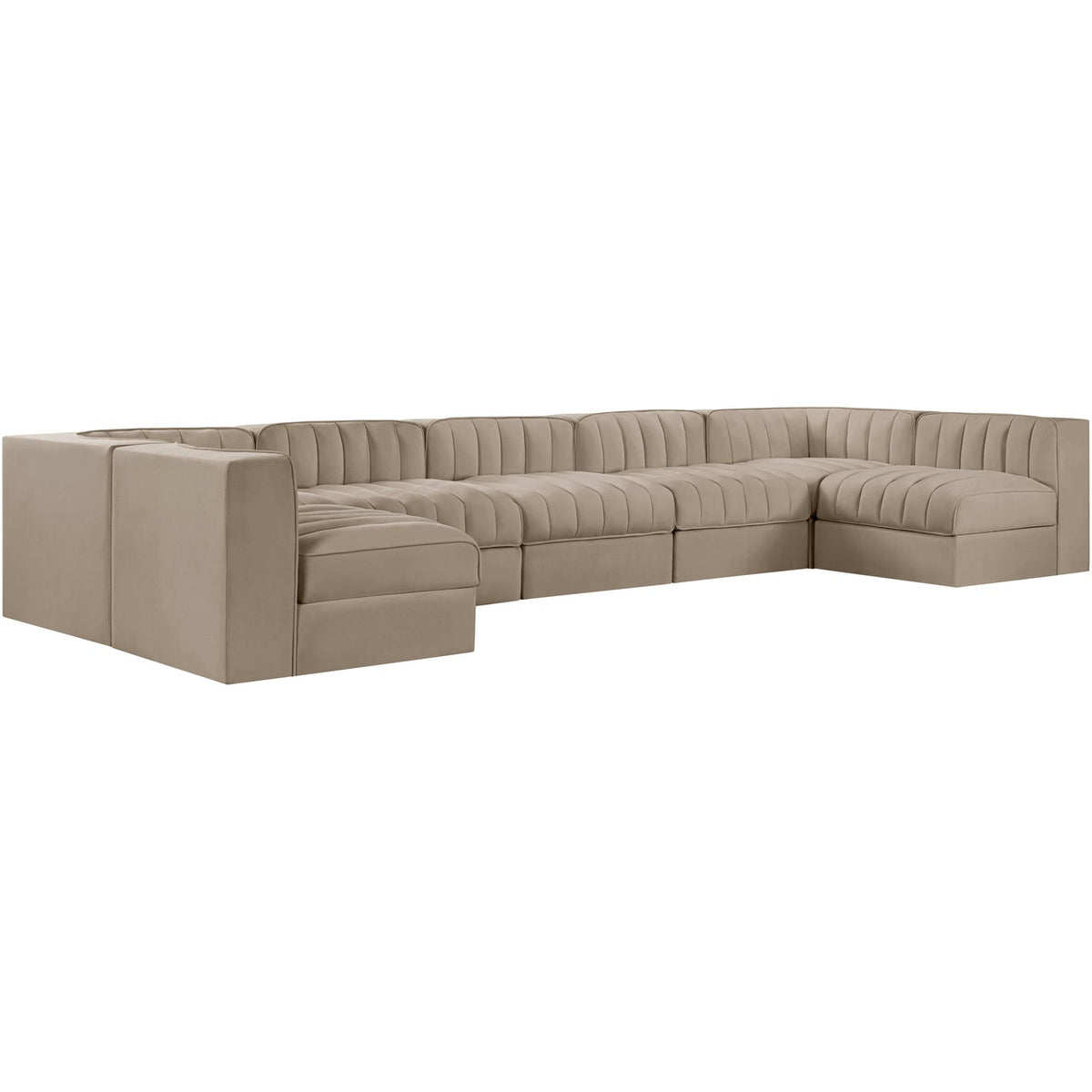 Rummi Beige Velvet Performance Fabric Upholstered 7 Piece Modular Sectional Sofa