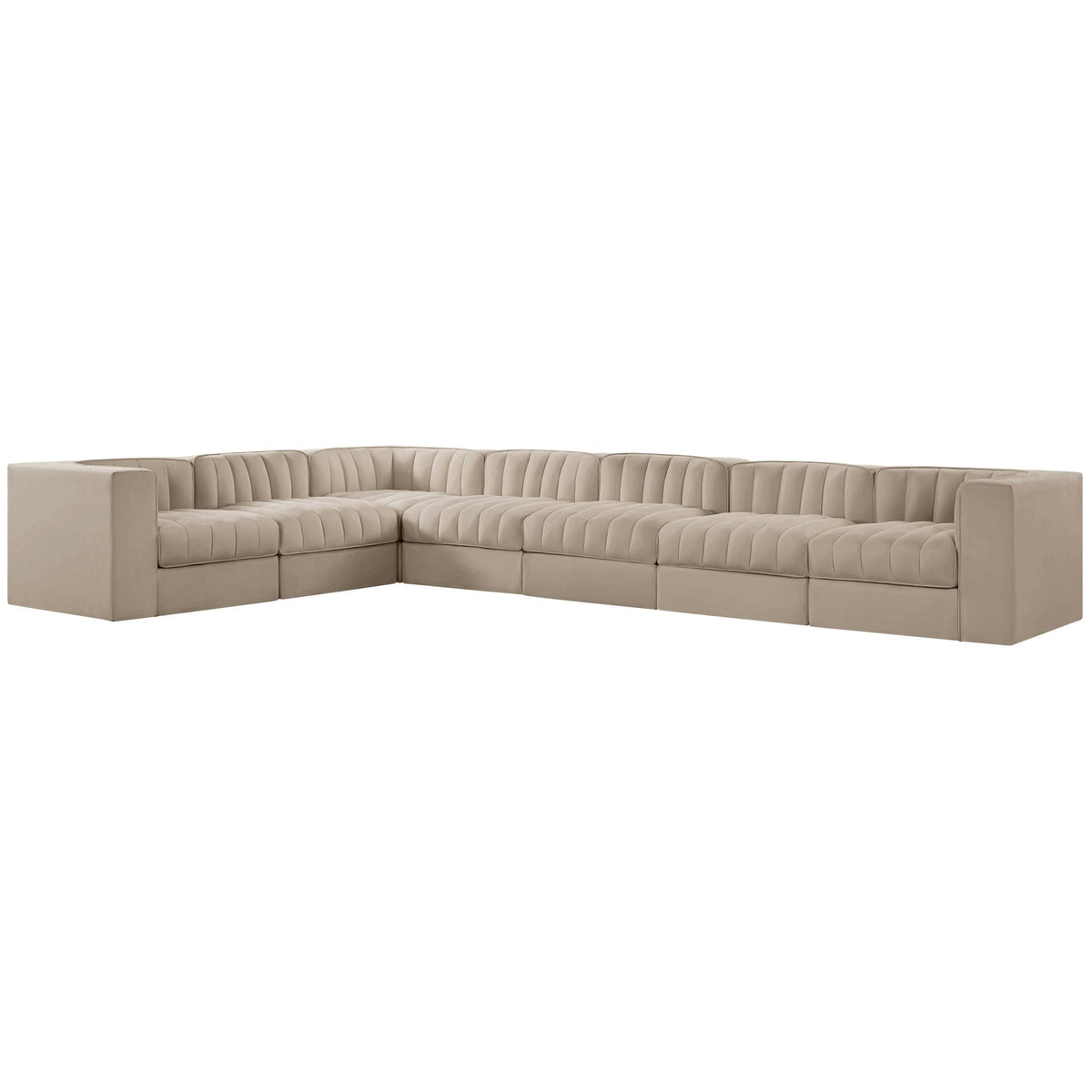 Rummi Beige Velvet Performance Fabric Upholstered 7 Piece Modular Sectional Sofa