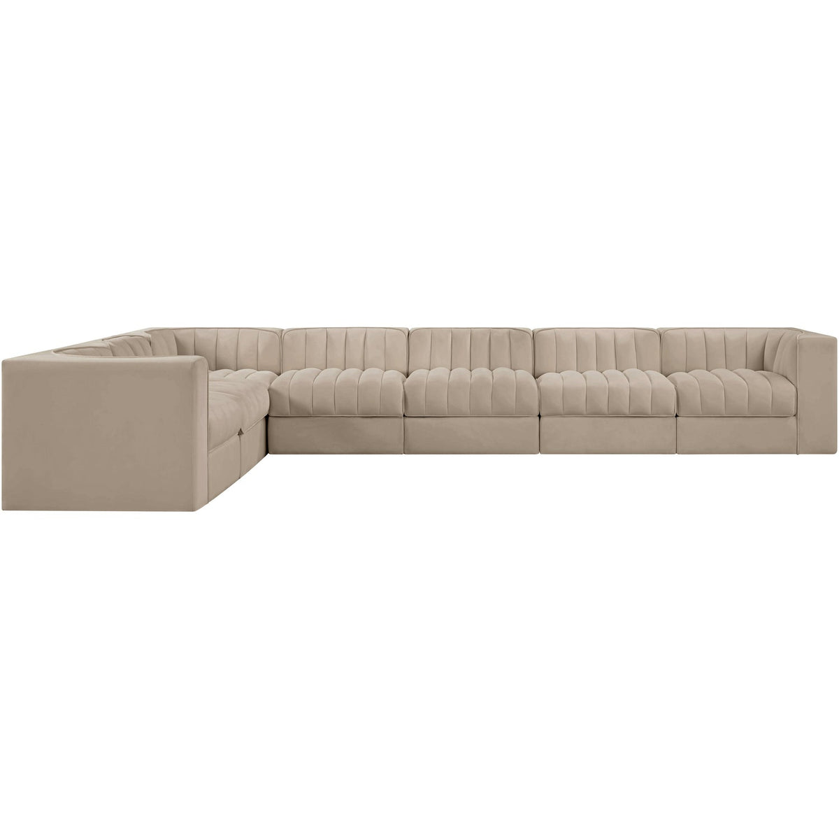 Rummi Beige Velvet Performance Fabric Upholstered 7 Piece Modular Sectional Sofa