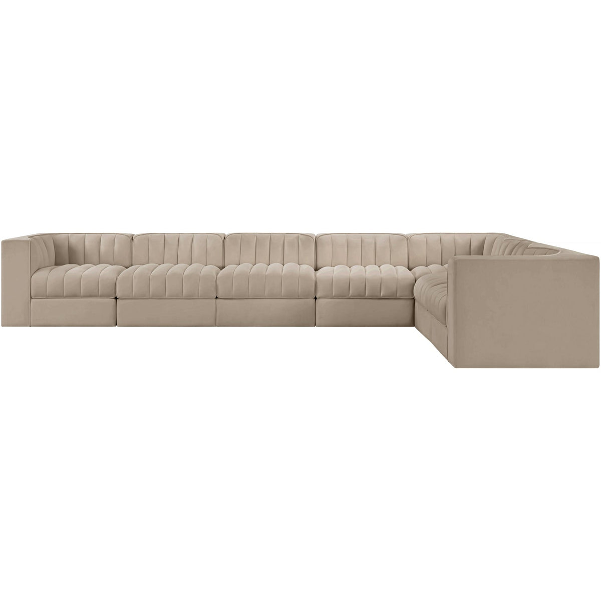 Rummi Beige Velvet Performance Fabric Upholstered 7 Piece Modular Sectional Sofa