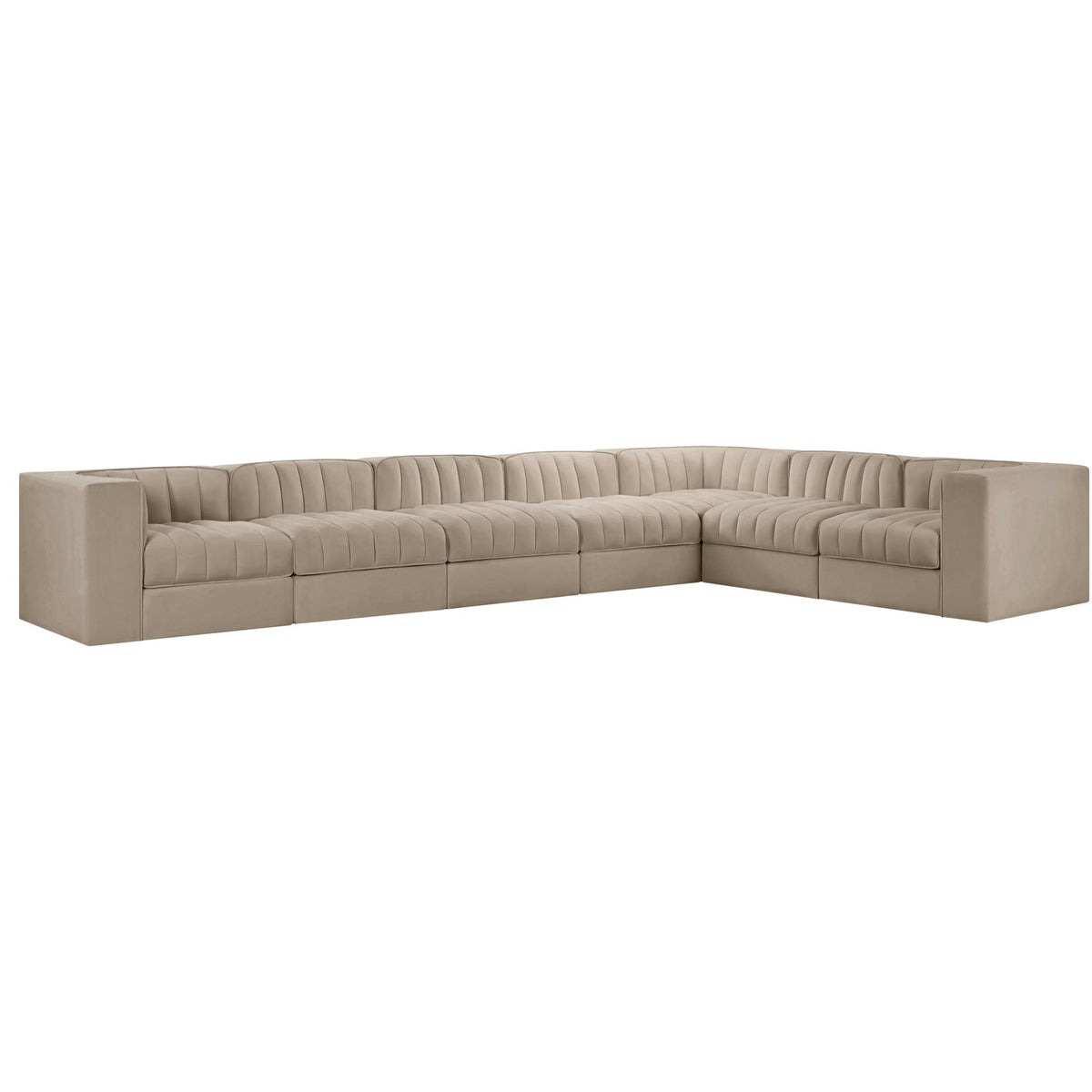 Rummi Beige Velvet Performance Fabric Upholstered 7 Piece Modular Sectional Sofa
