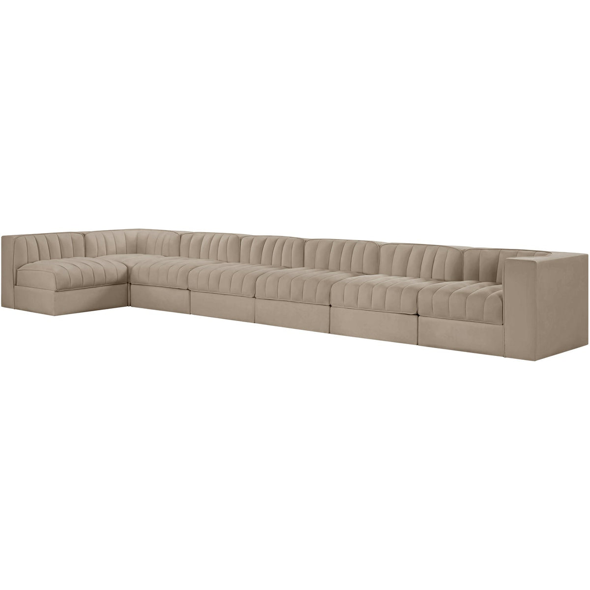 Rummi Beige Velvet Performance Fabric Upholstered 7 Piece Modular Sectional Sofa