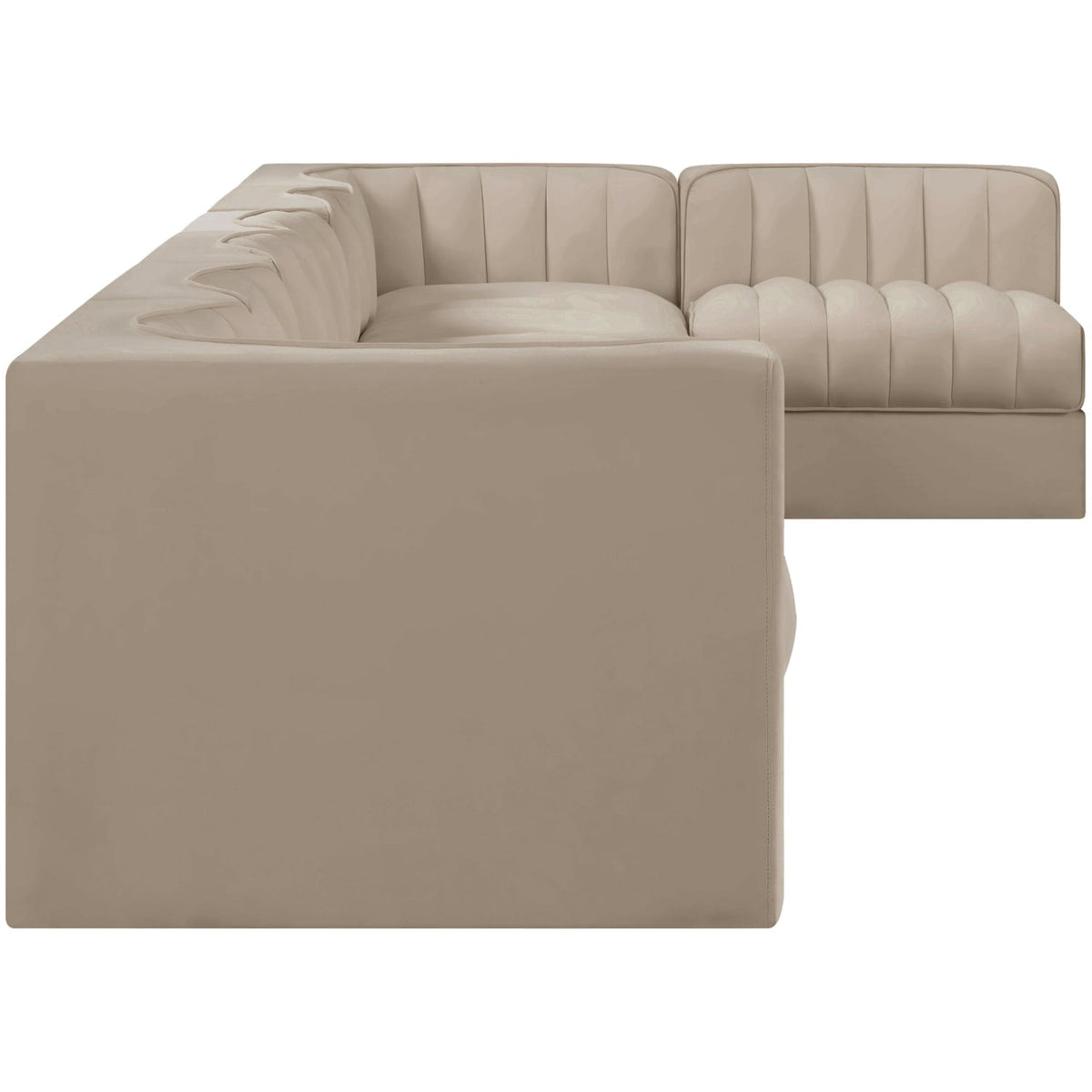 Rummi Beige Velvet Performance Fabric Upholstered 7 Piece Modular Sectional Sofa