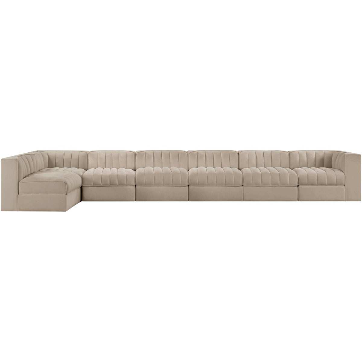 Rummi Beige Velvet Performance Fabric Upholstered 7 Piece Modular Sectional Sofa