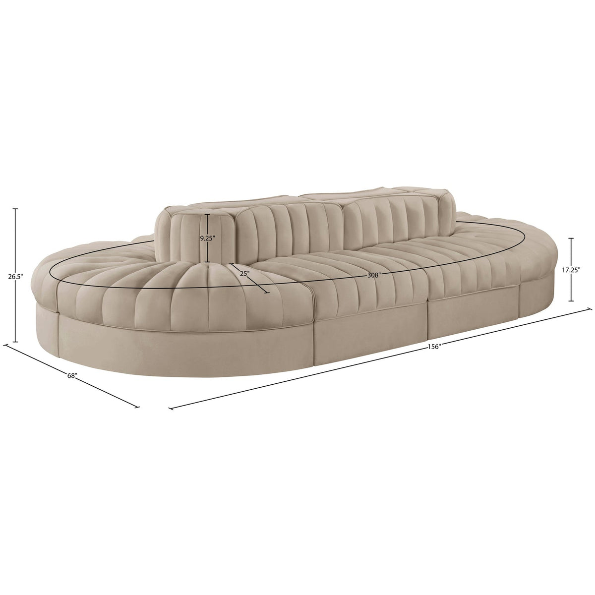 Rummi Beige Velvet Performance Fabric Upholstered 8 Piece Modular Sectional Sofa