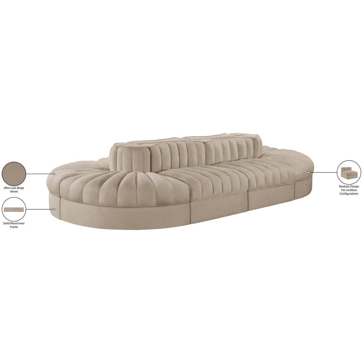 Rummi Beige Velvet Performance Fabric Upholstered 8 Piece Modular Sectional Sofa
