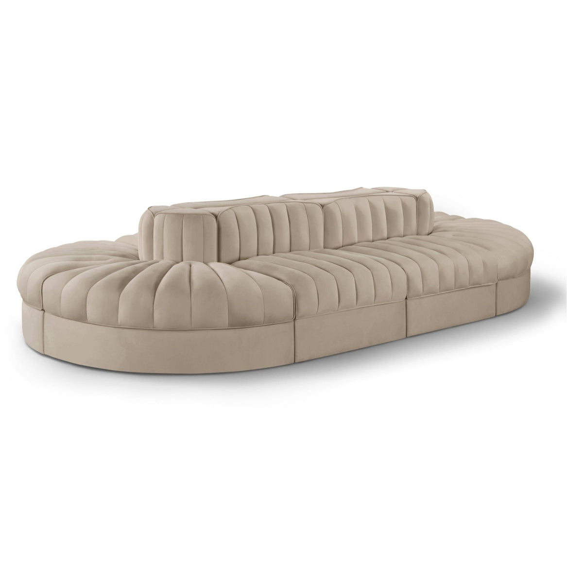 Rummi Beige Velvet Performance Fabric Upholstered 8pc. Modular Sectional in beige velvet, 156x68", primary product view