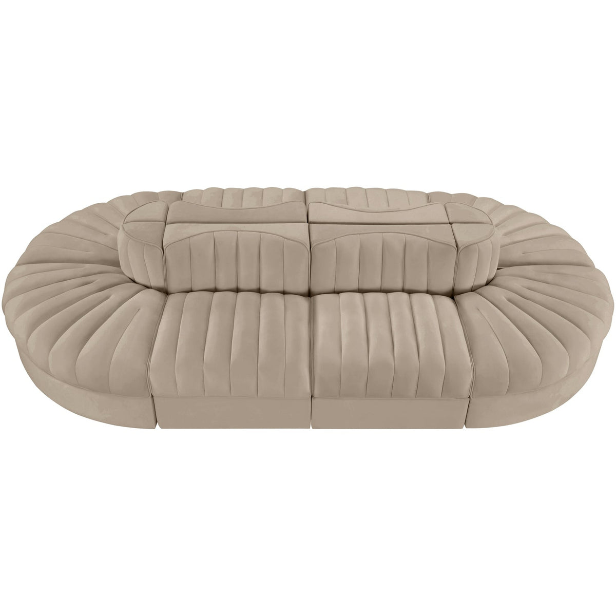 Rummi Beige Velvet Performance Fabric Upholstered 8 Piece Modular Sectional Sofa