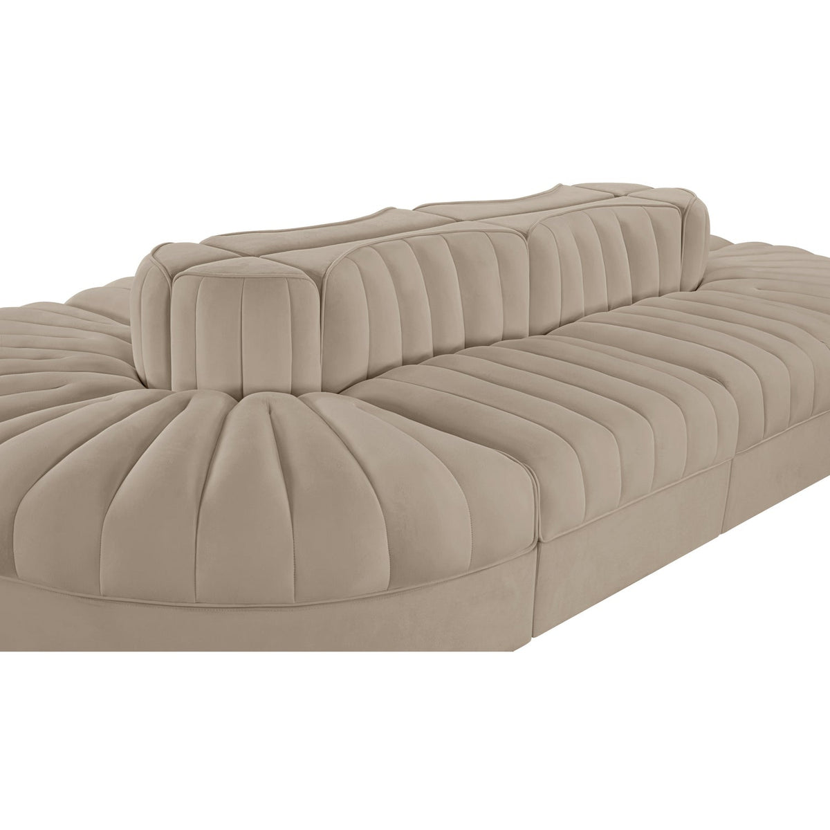 Rummi Beige Velvet Performance Fabric Upholstered 8 Piece Modular Sectional Sofa