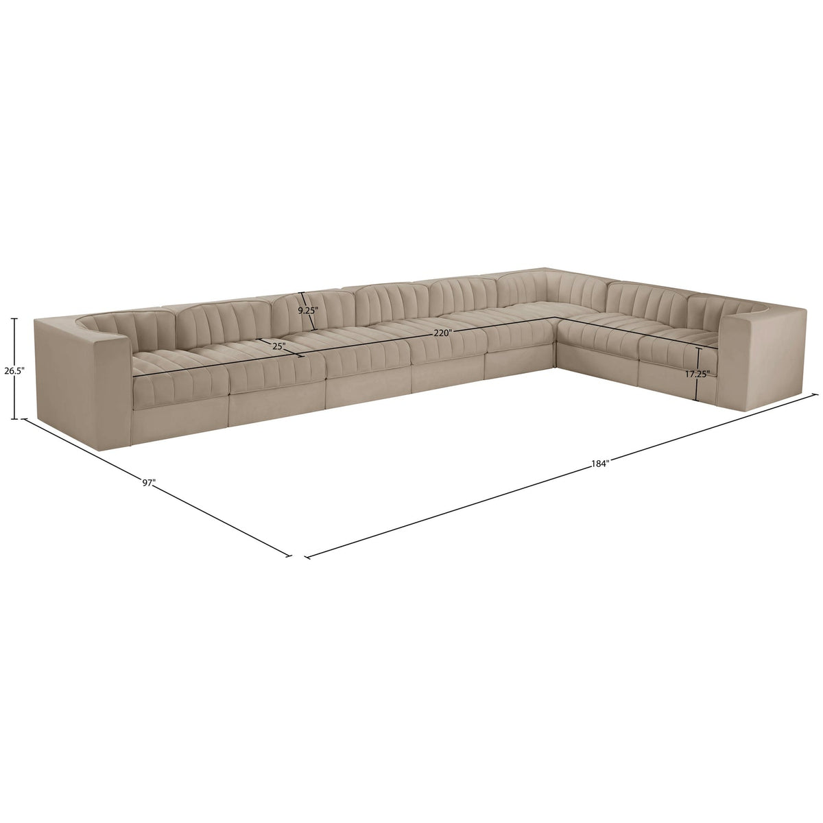 Rummi Beige Velvet Performance Fabric Upholstered 8 Piece Modular Sectional Sofa