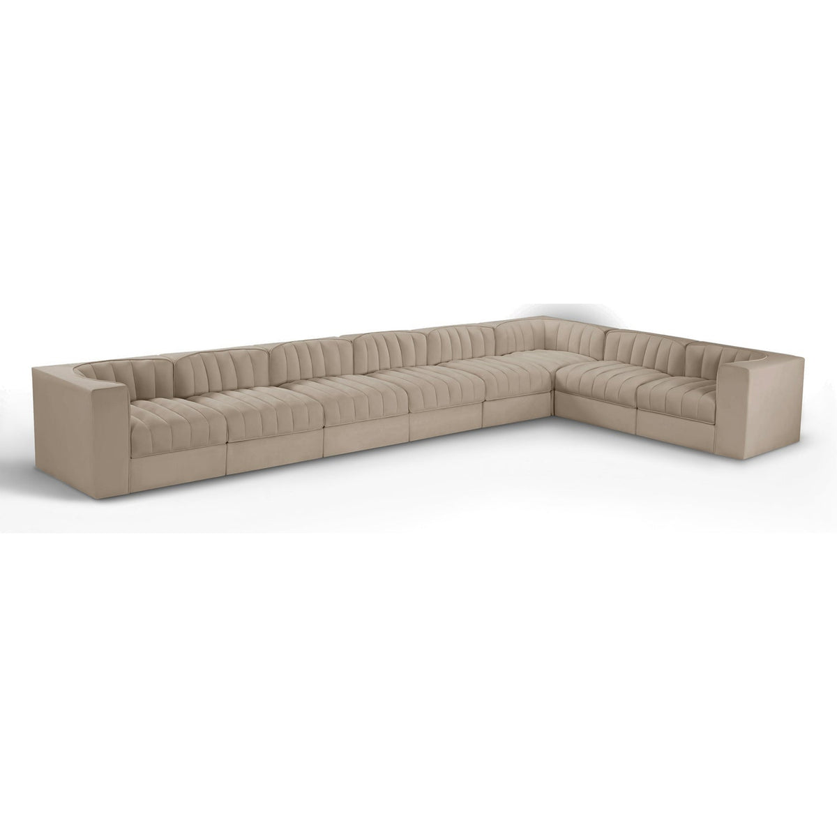 Rummi Beige Velvet Performance Fabric Upholstered 8pc. Modular Sectional in beige velvet, 184x97", primary product view