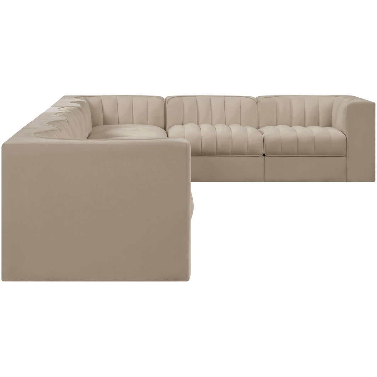 Rummi Beige Velvet Performance Fabric Upholstered 8 Piece Modular Sectional Sofa