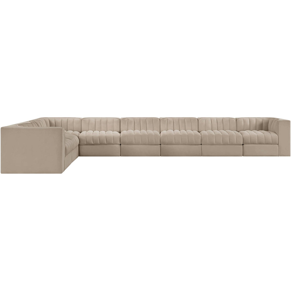 Rummi Beige Velvet Performance Fabric Upholstered 8 Piece Modular Sectional Sofa