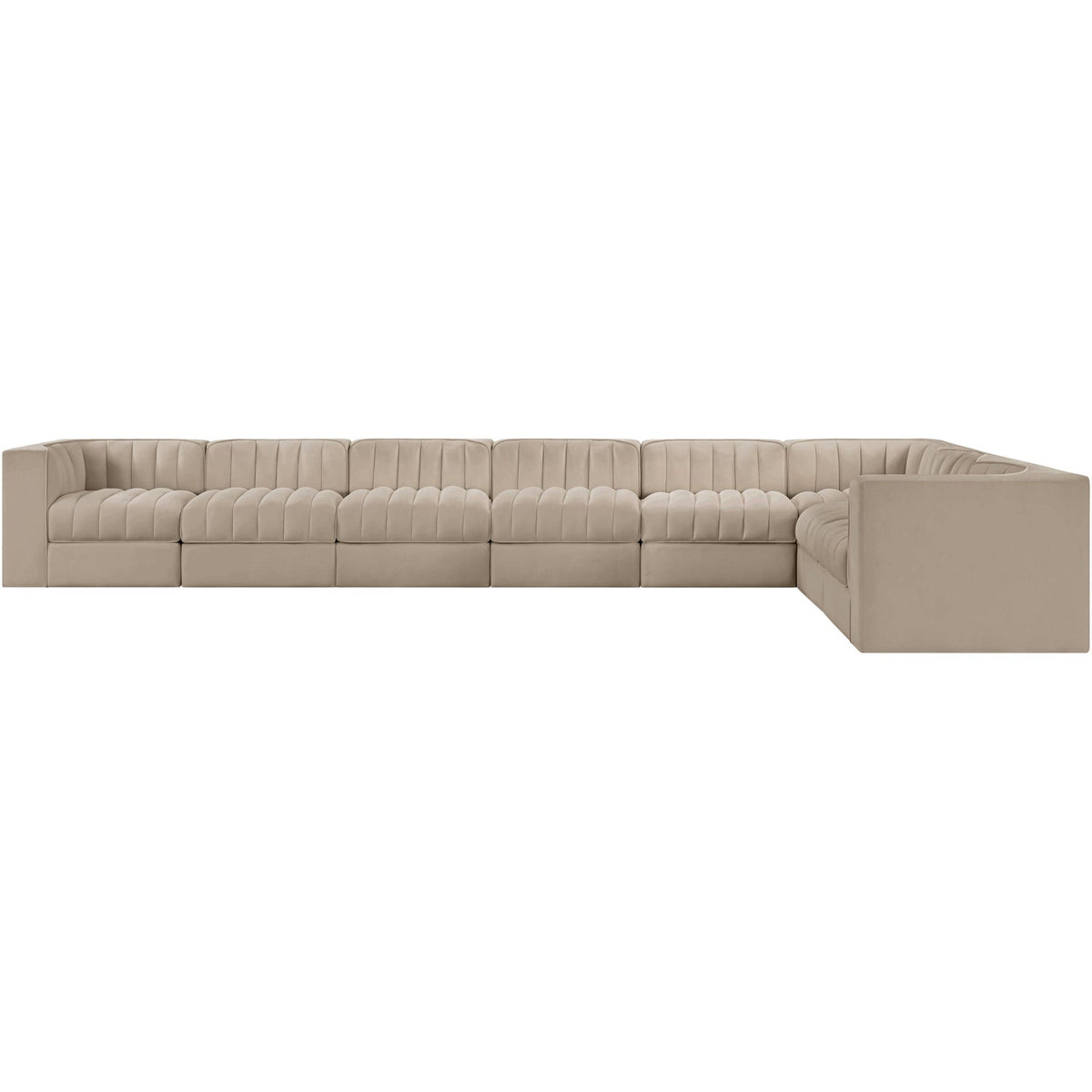 Rummi Beige Velvet Performance Fabric Upholstered 8 Piece Modular Sectional Sofa