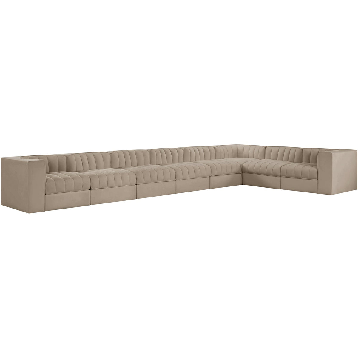 Rummi Beige Velvet Performance Fabric Upholstered 8 Piece Modular Sectional Sofa