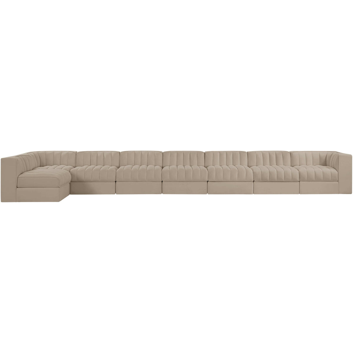 Rummi Beige Velvet Performance Fabric Upholstered 8 Piece Modular Sectional Sofa