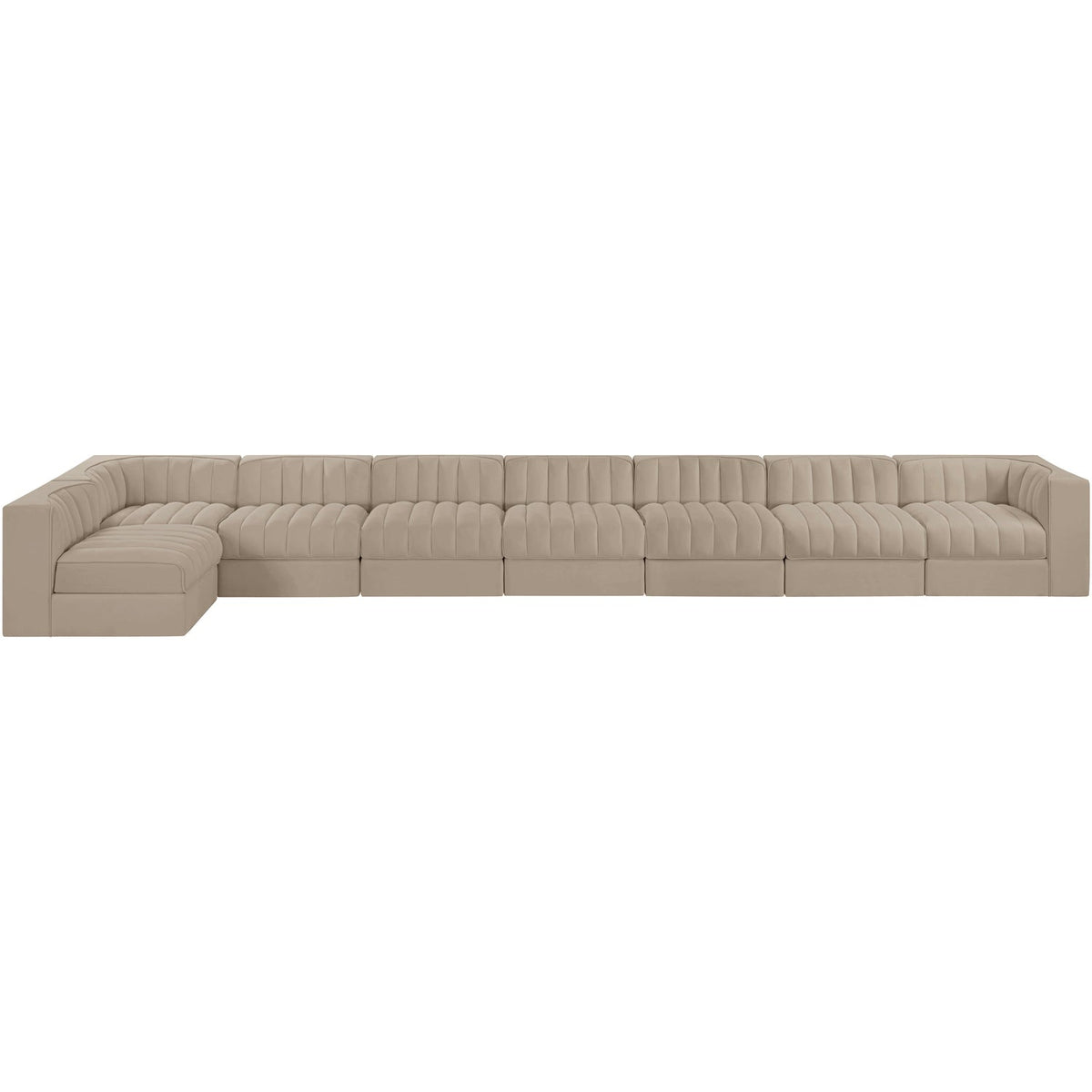 Rummi Beige Velvet Performance Fabric Upholstered 8 Piece Modular Sectional Sofa