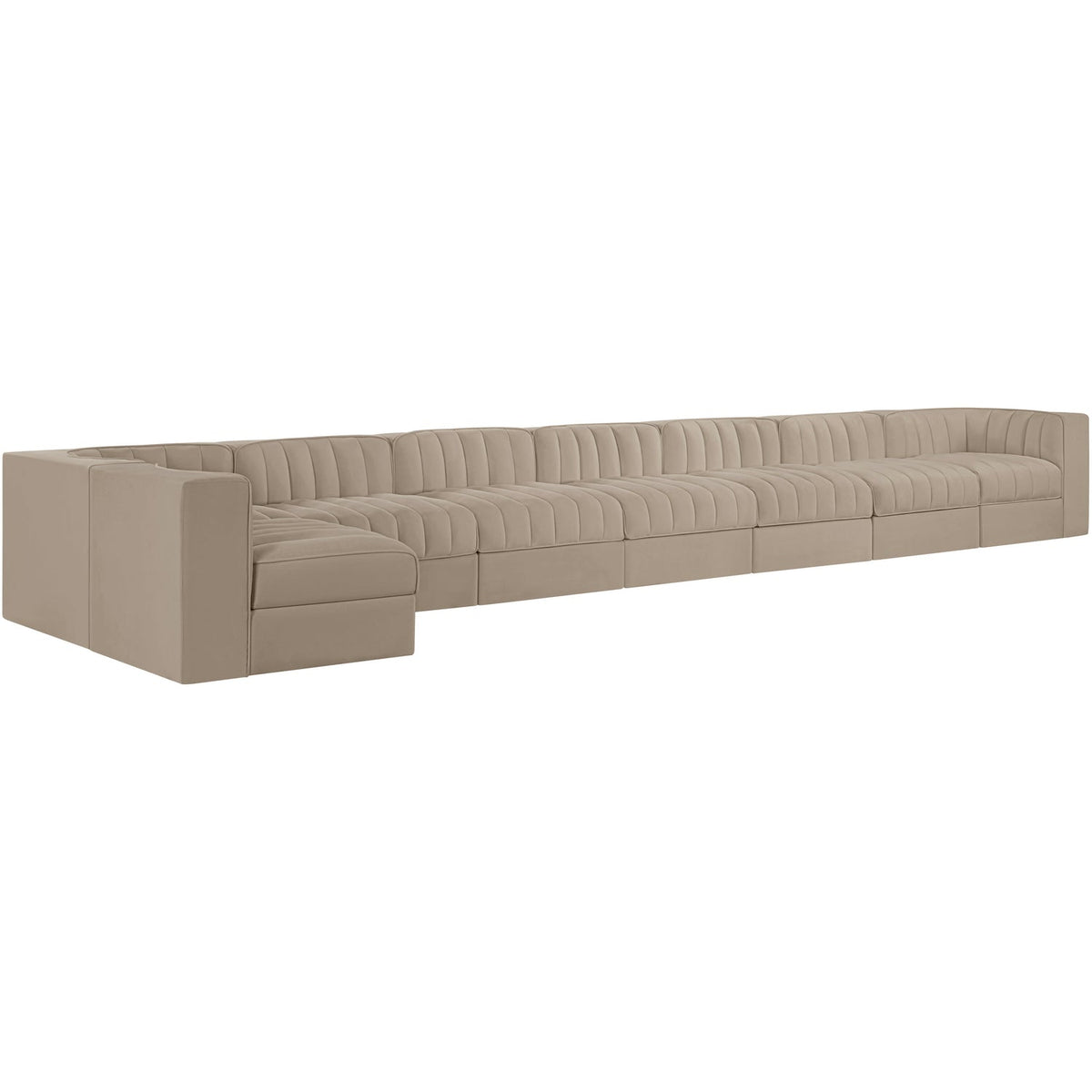 Rummi Beige Velvet Performance Fabric Upholstered 8 Piece Modular Sectional Sofa