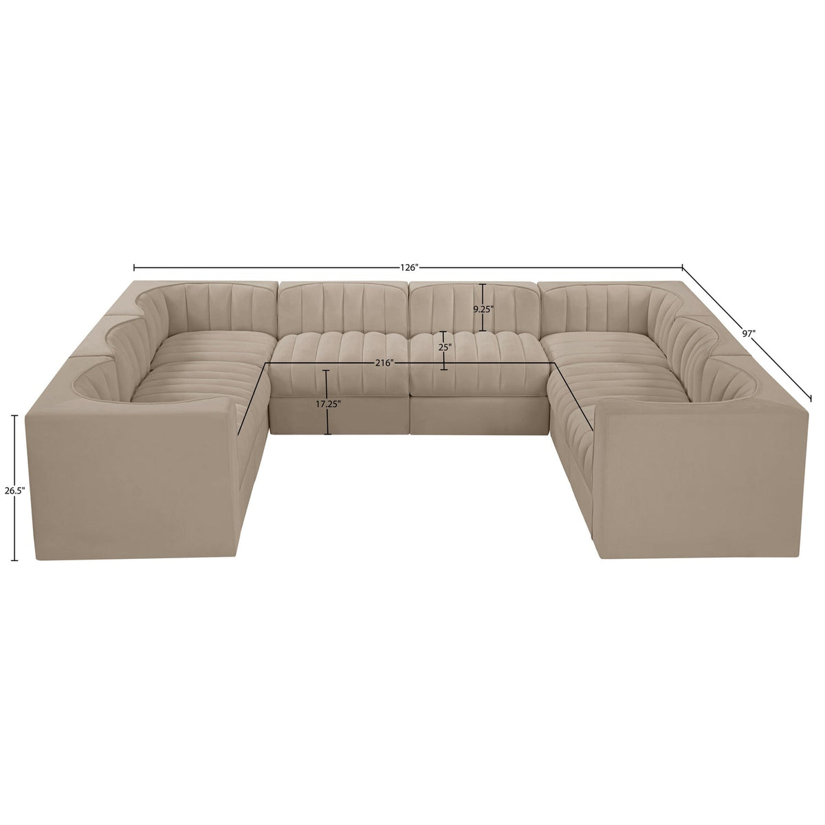 Rummi Beige Velvet Performance Fabric Upholstered Modular Sectional Sofa