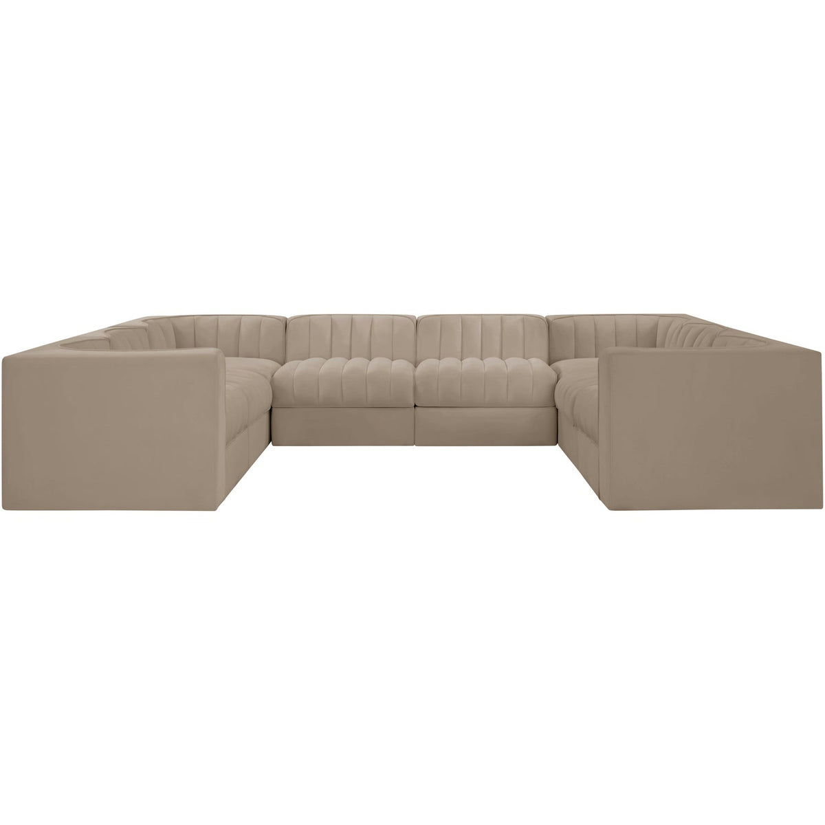 Rummi Beige Velvet Performance Fabric Upholstered Modular Sectional Sofa