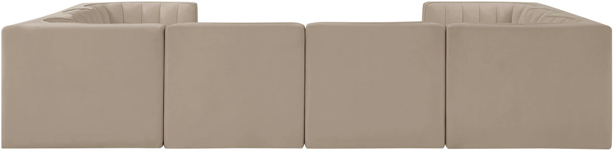 Rummi Beige Velvet Performance Fabric Upholstered Modular Sectional Sofa