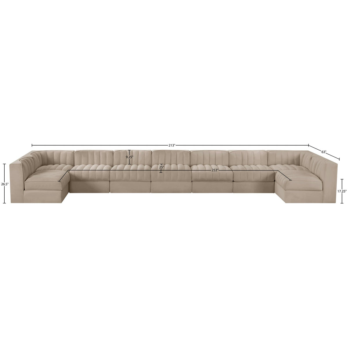 Rummi Beige Velvet Performance Fabric Upholstered 9 Piece Modular Sectional Sofa