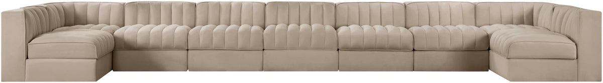 Rummi Beige Velvet Performance Fabric Upholstered 9 Piece Modular Sectional Sofa