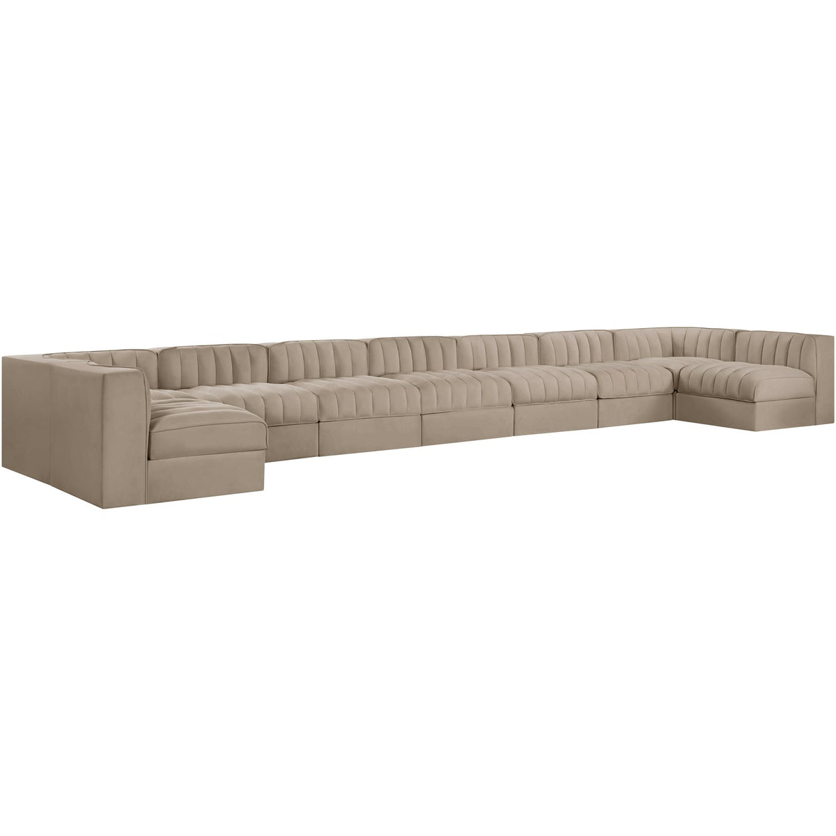Rummi Beige Velvet Performance Fabric Upholstered 9 Piece Modular Sectional Sofa