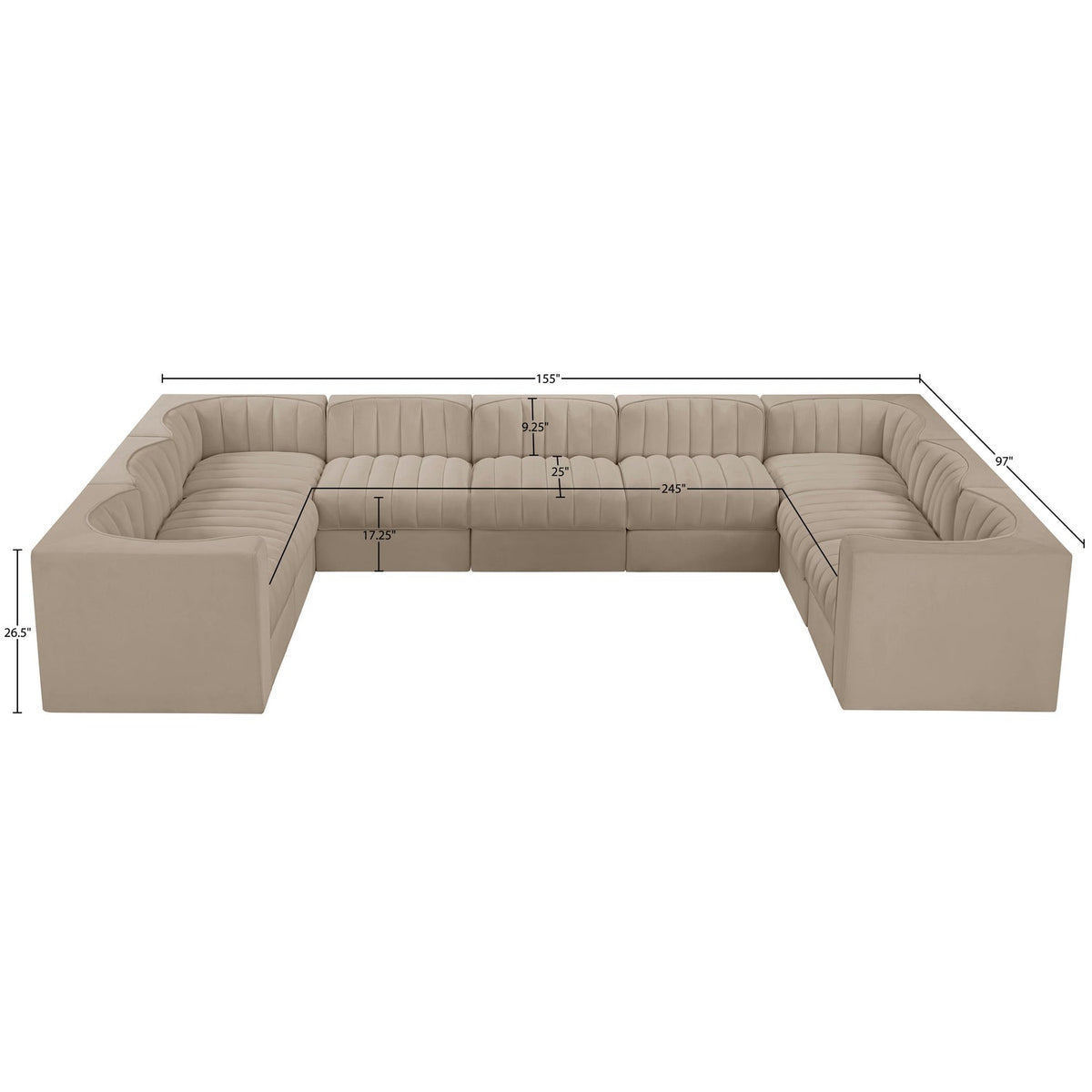 Rummi Beige Velvet Performance Fabric Upholstered 9 Piece Modular Sectional Sofa