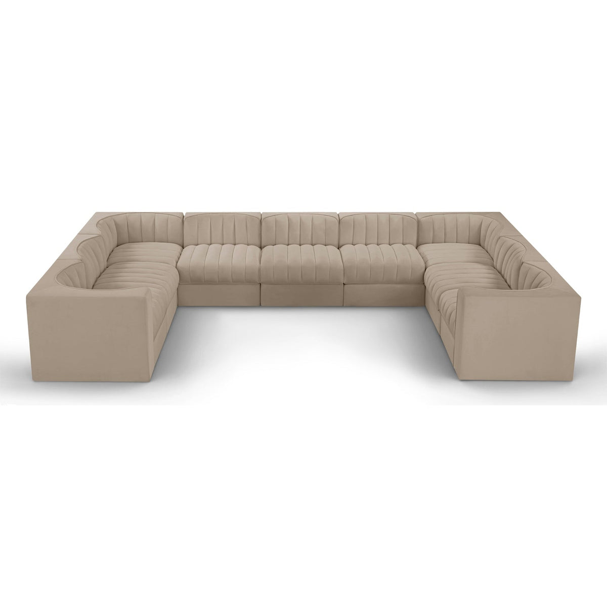 Rummi Beige Velvet Performance Fabric Upholstered 9pc. Modular Sectional in beige velvet, primary product view