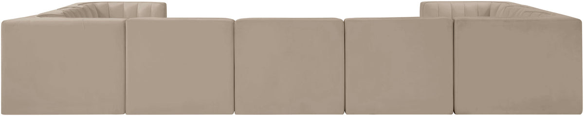 Rummi Beige Velvet Performance Fabric Upholstered 9 Piece Modular Sectional Sofa