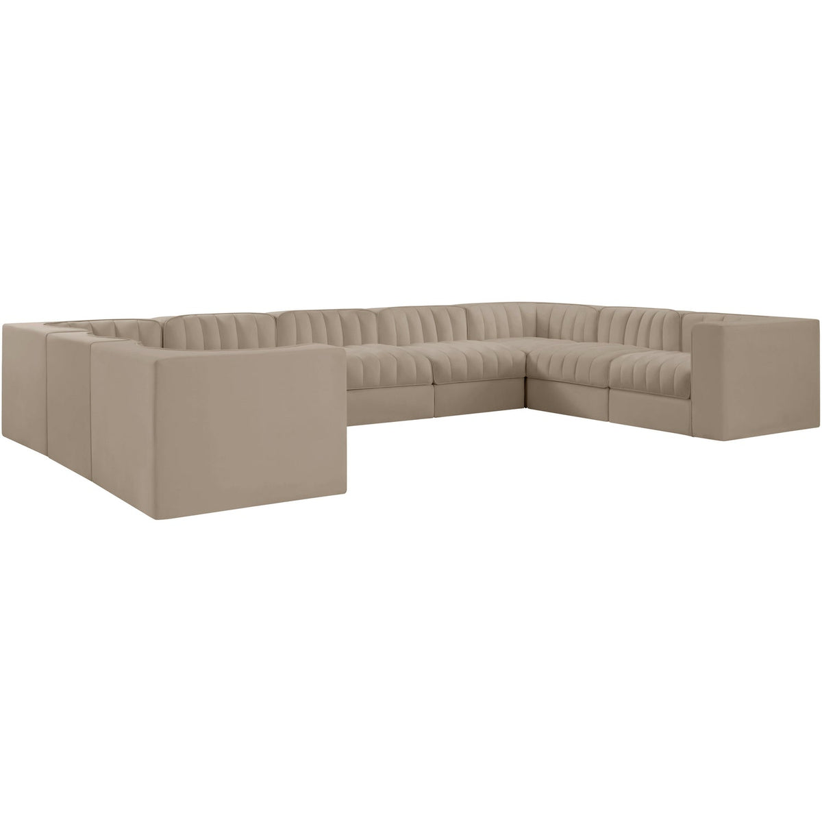 Rummi Beige Velvet Performance Fabric Upholstered 9 Piece Modular Sectional Sofa