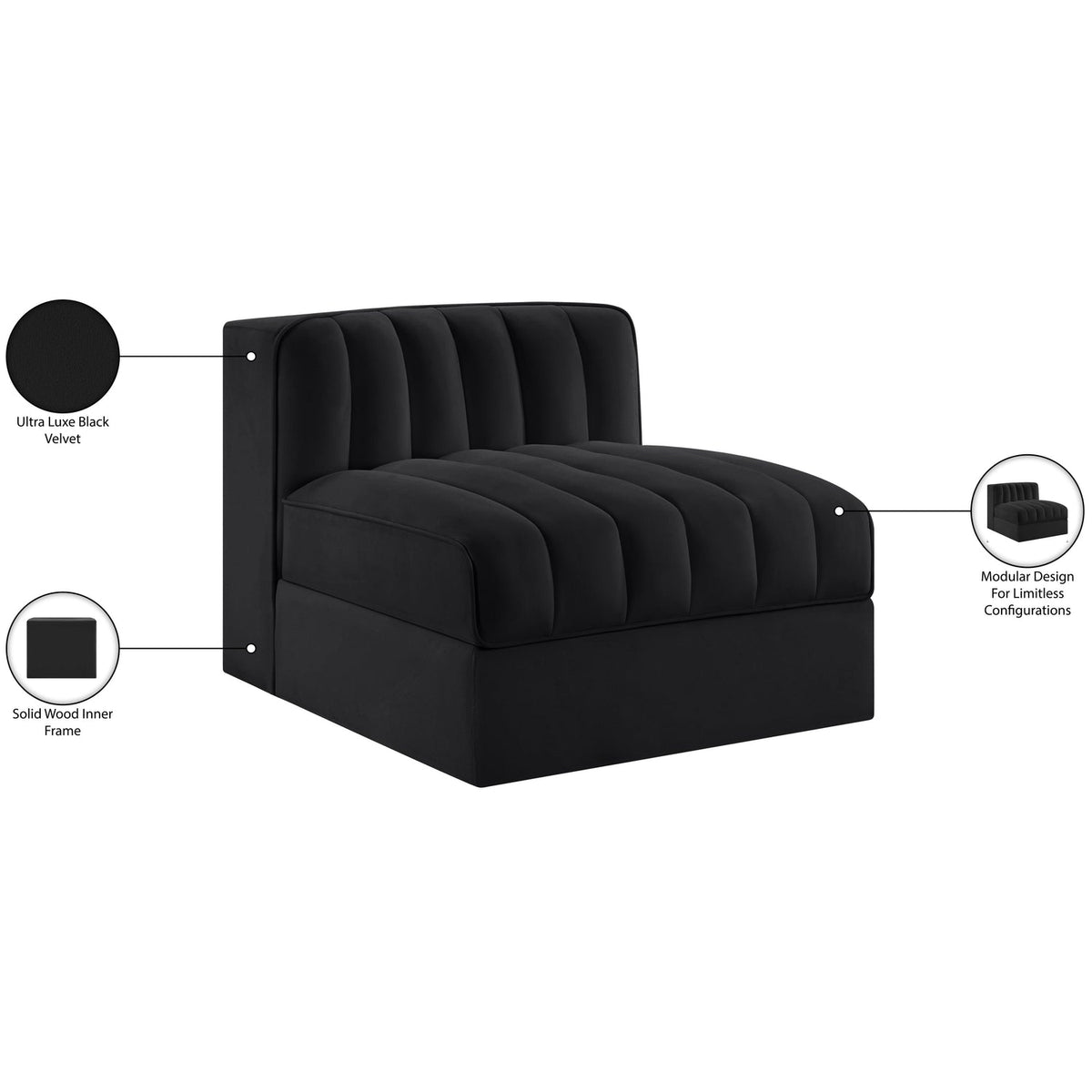 Rummi Black Velvet Performance Fabric Upholstered Modular Chair
