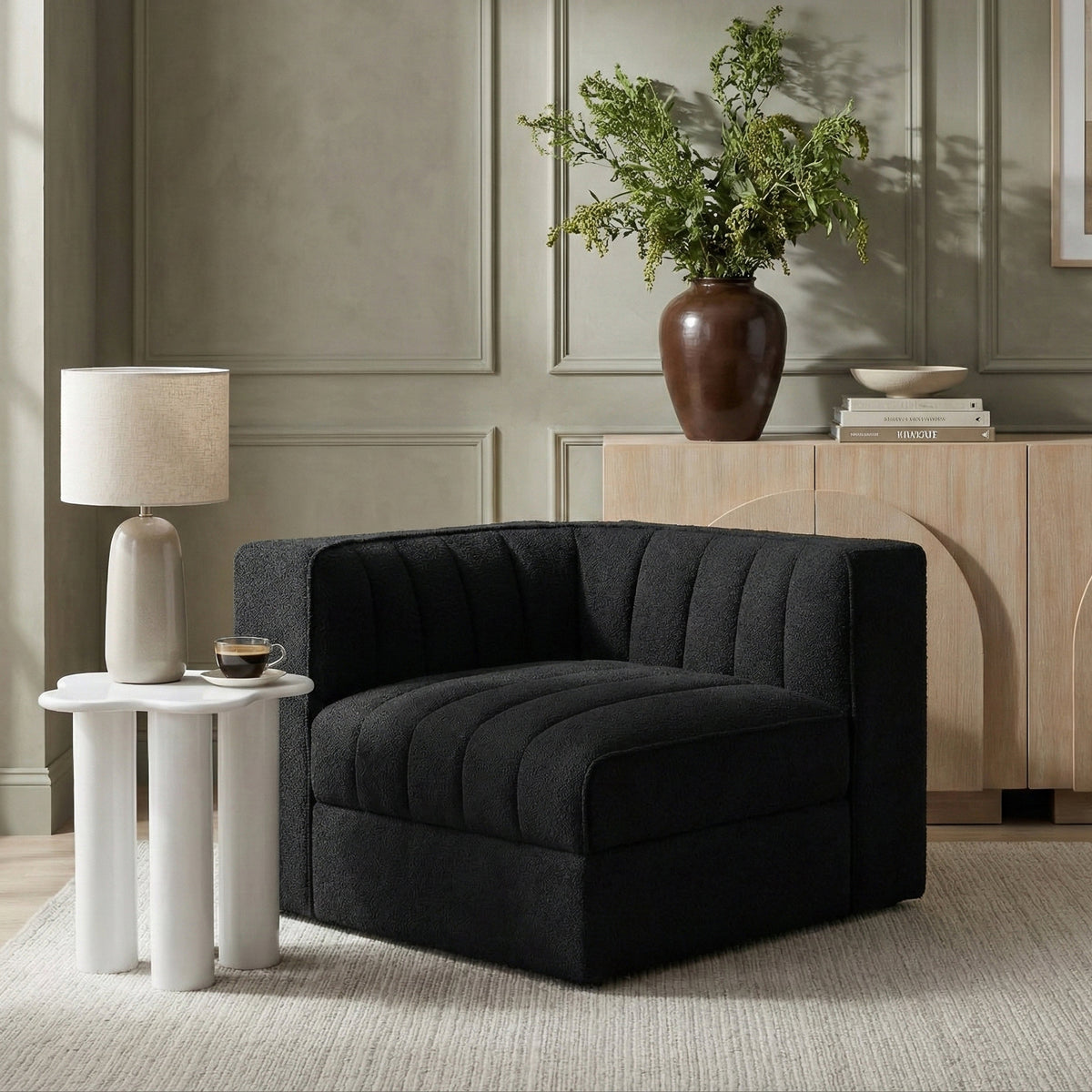 Rummi Black Velvet Performance Fabric Upholstered Modular Chair