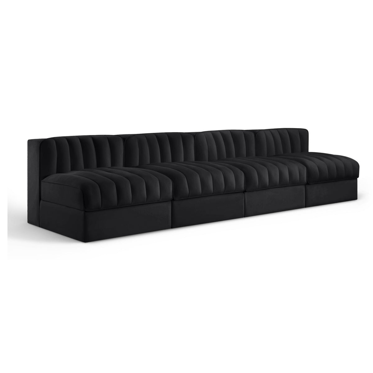 Rummi Black Velvet Performance Fabric Upholstered 4pc. Modular Sofa in black velvet, primary product view
