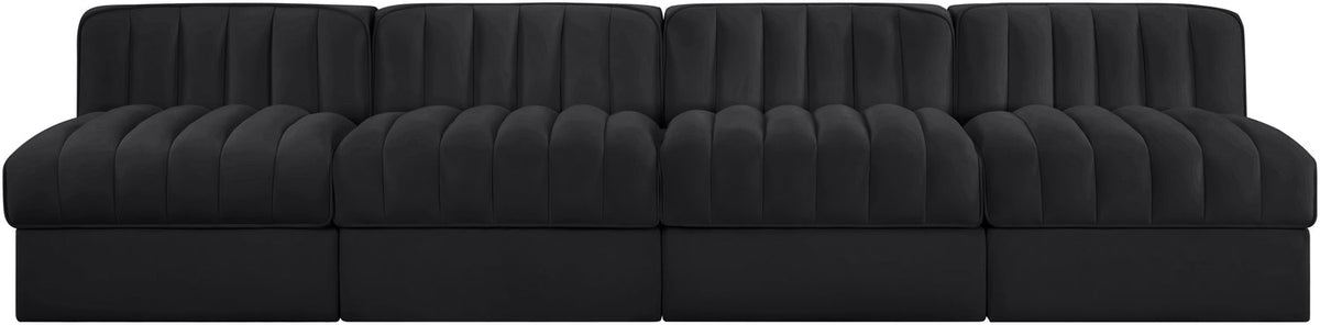 Rummi Black Velvet Performance Fabric Upholstered 4 Piece Modular Sofa