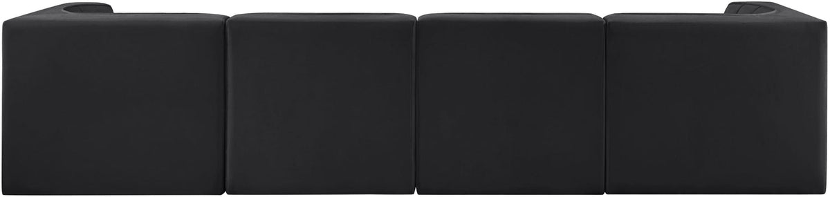 Rummi Black Velvet Performance Fabric Upholstered 4 Piece Modular Sofa