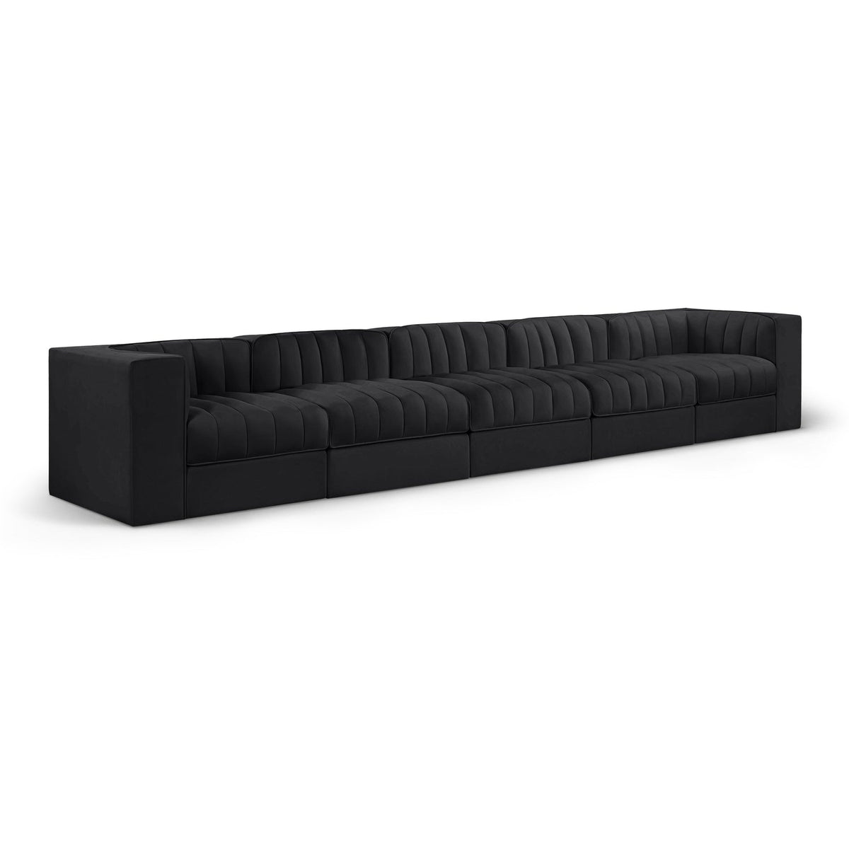 Rummi Black Velvet Performance Fabric Upholstered 5pc. Modular Sofa in black velvet, primary product view
