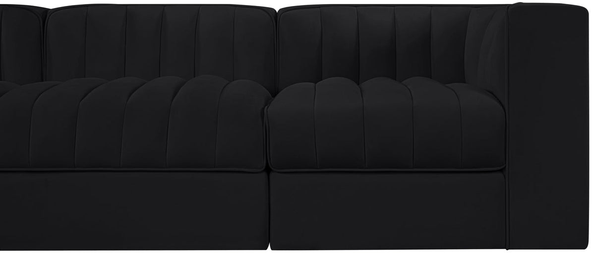 Rummi Black Velvet Performance Fabric Upholstered 5 Piece Modular Sofa