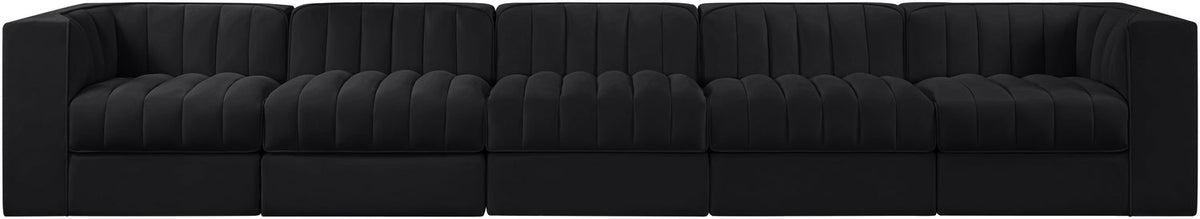 Rummi Black Velvet Performance Fabric Upholstered 5 Piece Modular Sofa
